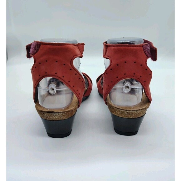 Naot Sandals 37 6 6.5 Women’s Brick Red Leather Wedge Comfort Ankle Strap Shoes - Picture 2 of 7